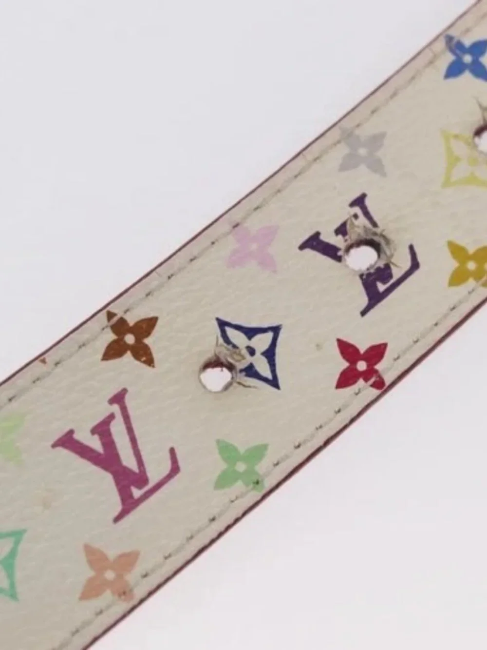 Share LOUIS VUITTON Multicolor Ceinture Carre LV Cut Belt White LV Auth 166023 - Picture 8 of 11